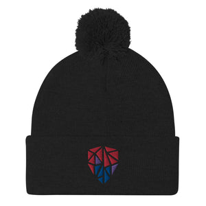 Embroidered Solid Color Beanie with Pom